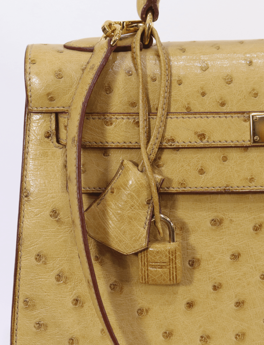 Hermes Kelly 32 Sellier Ostrich Leather Gold Hardware