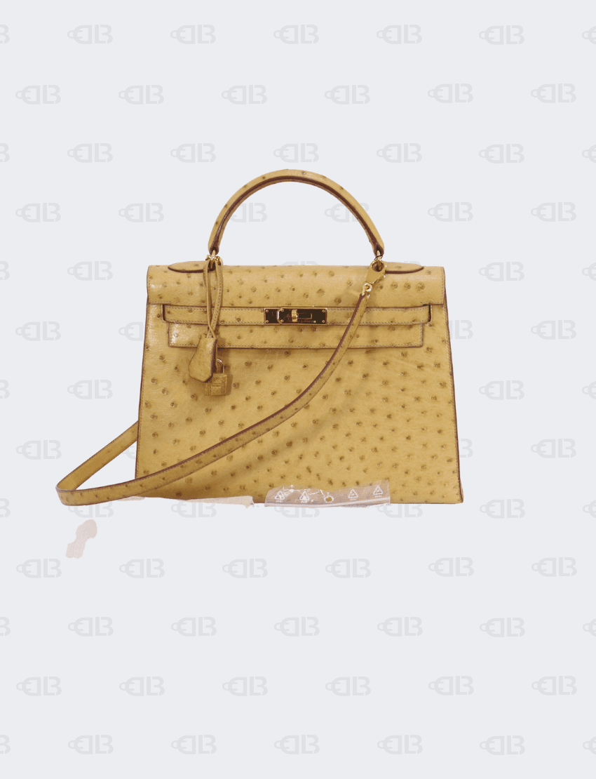 Hermes Kelly 32 Sellier Ostrich Leather Gold Hardware