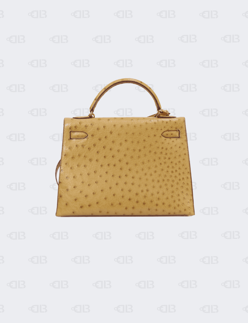 Hermes Kelly 32 Sellier Ostrich Leather Gold Hardware