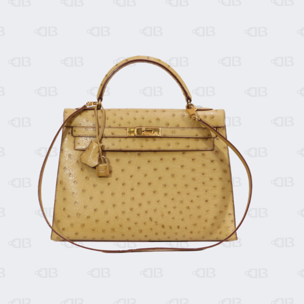 Hermes Kelly 32 Sellier Ostrich Leather Gold Hardware