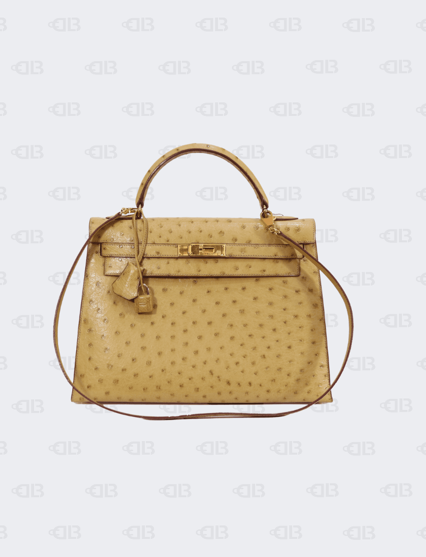 Hermes Kelly 32 Sellier Ostrich Leather Gold Hardware