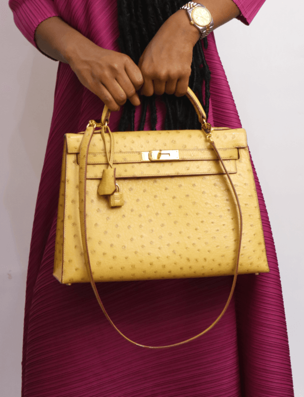 Hermes Kelly 32 Sellier Ostrich Leather Gold Hardware