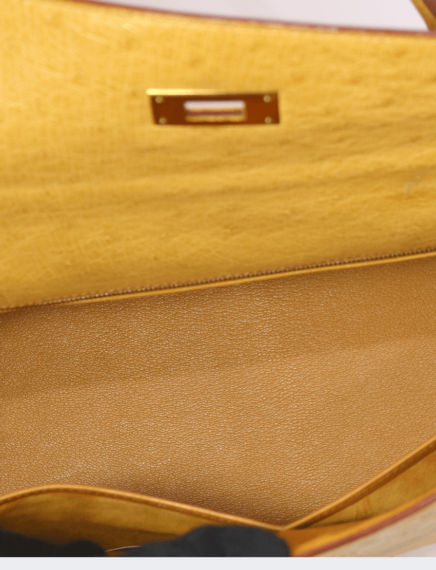 Hermes Kelly 32 Sellier Ostrich Leather Gold Hardware