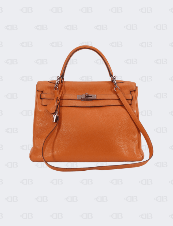 Hermes Kelly 35  Orange Togo Leather Palladium Hardware