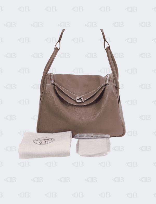 Hermes Lindy 30 Etoupe Color Clemence Leather Palladium Hardware