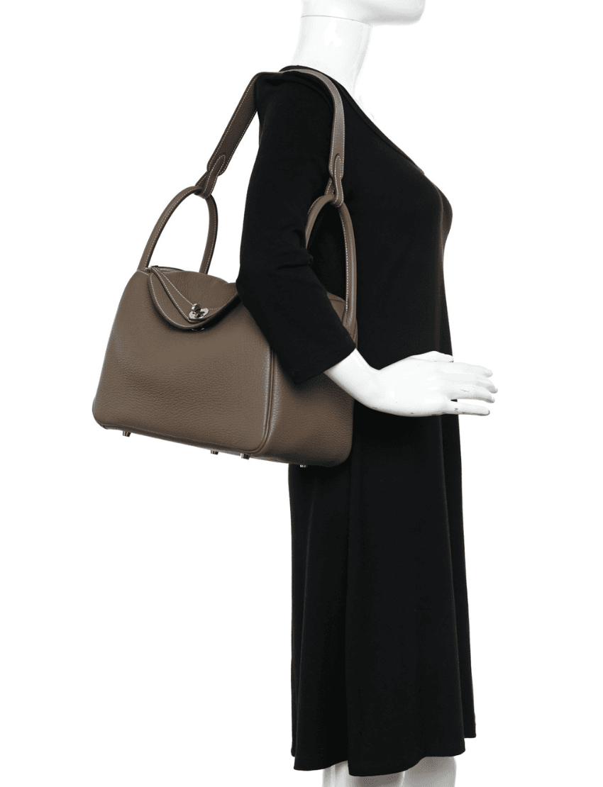Hermes Lindy 30 Etoupe Color Clemence Leather Palladium Hardware