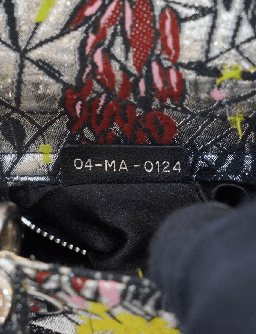 Metallic Canvas Embroidered Mini Lady Dior Argent Multicolor