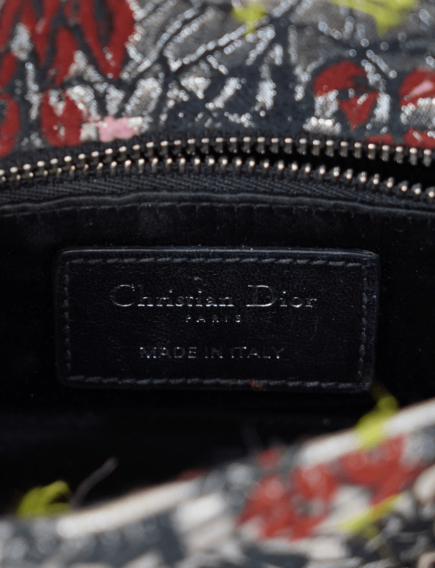Metallic Canvas Embroidered Mini Lady Dior Argent Multicolor