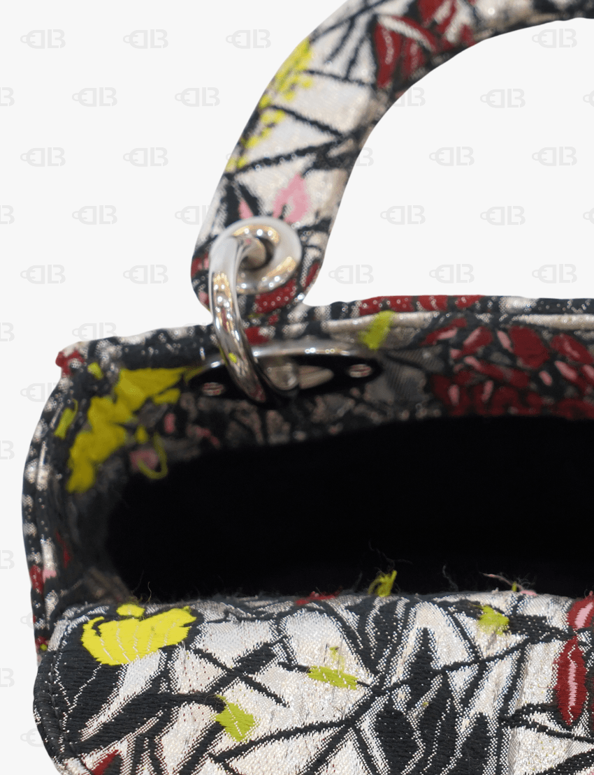 Metallic Canvas Embroidered Mini Lady Dior Argent Multicolor