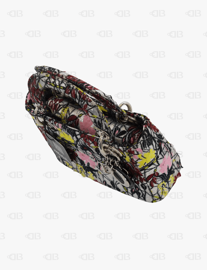 Metallic Canvas Embroidered Mini Lady Dior Argent Multicolor