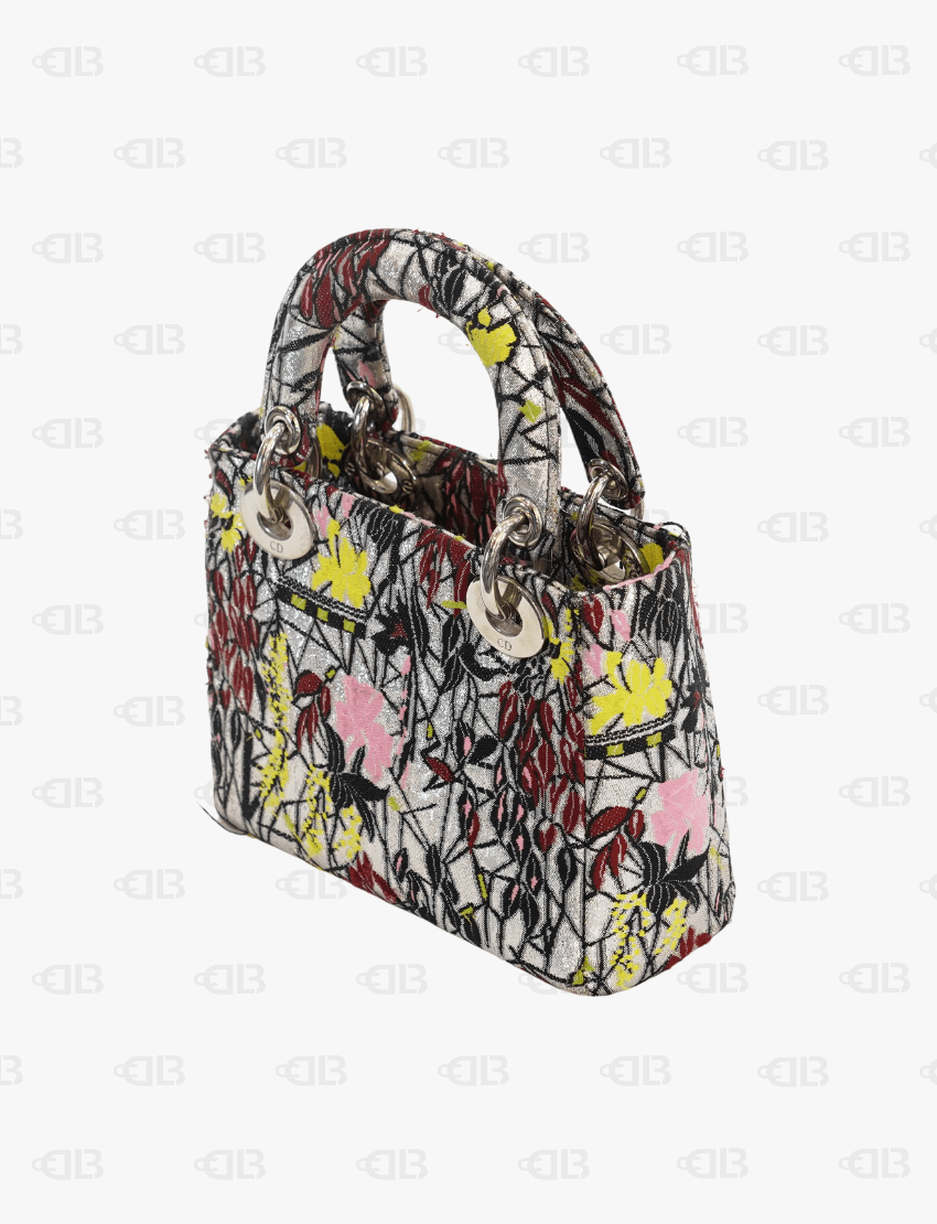 Metallic Canvas Embroidered Mini Lady Dior Argent Multicolor