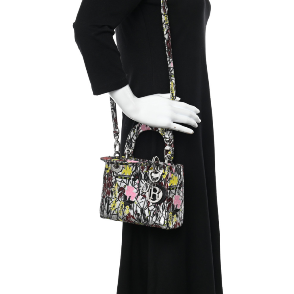 Metallic Canvas Embroidered Mini Lady Dior Argent Multicolor