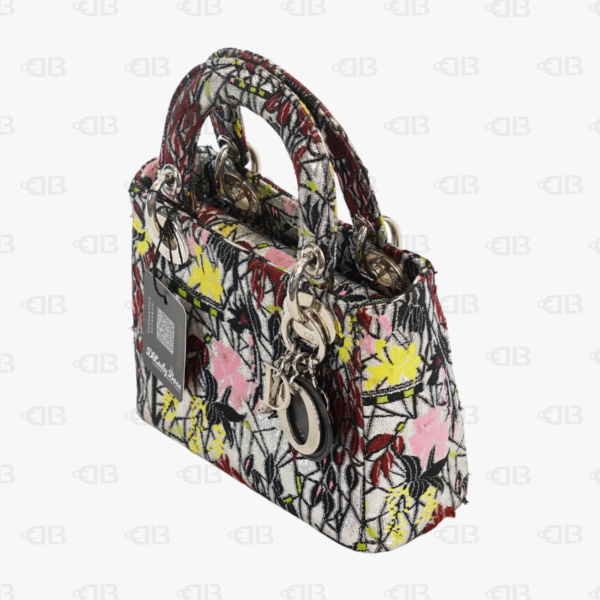 Metallic Canvas Embroidered Mini Lady Dior Argent Multicolor