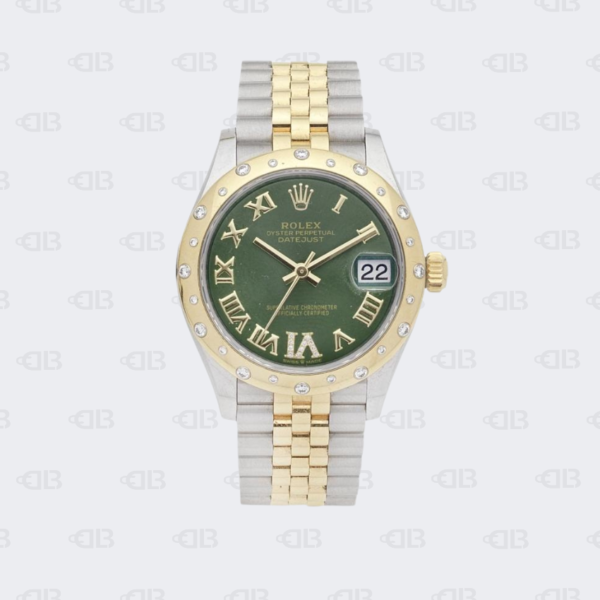 Rolex Datejust 31mm Olive Green Diamond Dial and Bezel Diamond Steel and 18K Yellow Gold Jubilee Bracelet