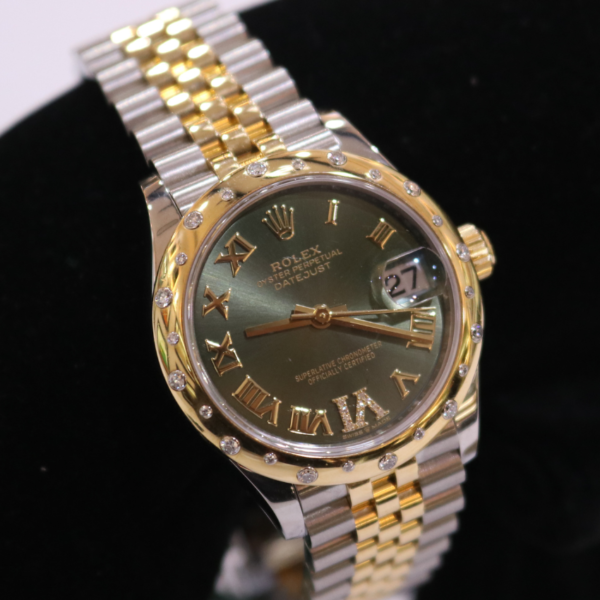 Rolex Datejust 31mm Olive Green Diamond Dial and Bezel Diamond Steel and 18K Yellow Gold Jubilee Bracelet