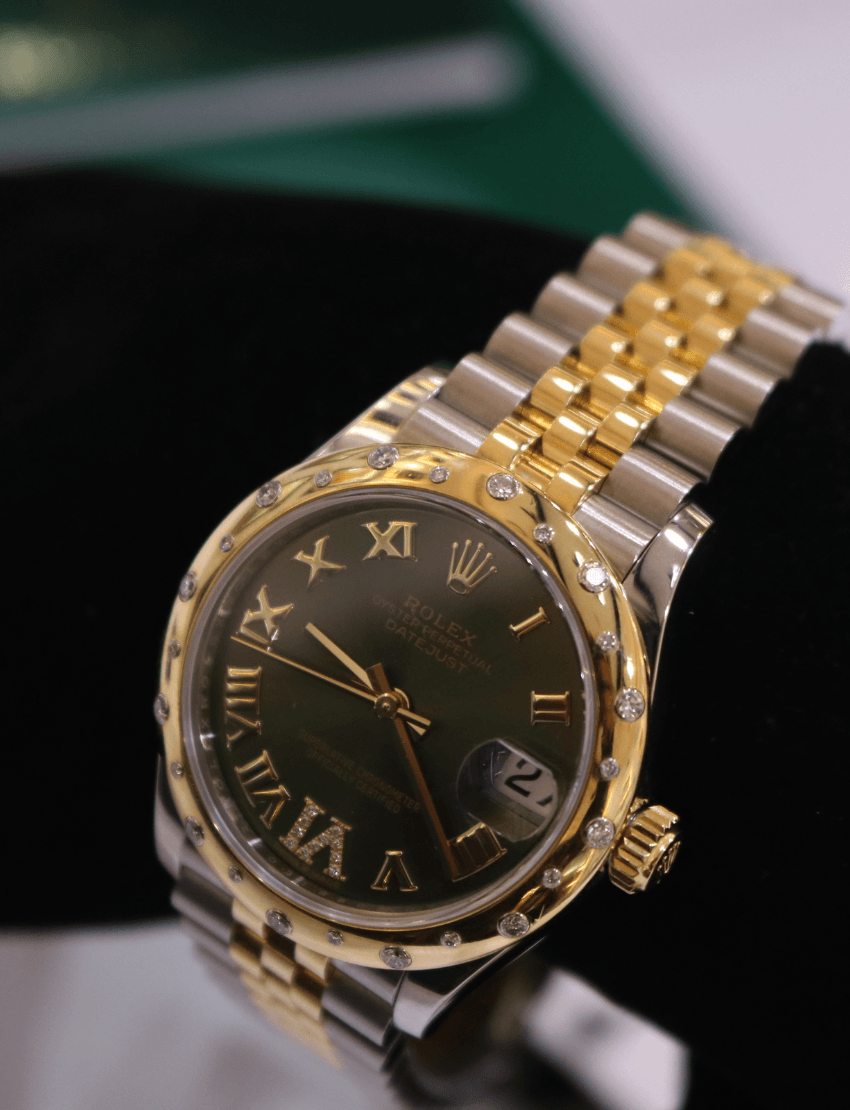 Rolex Datejust 31mm Olive Green Diamond Dial and Bezel Diamond Steel and 18K Yellow Gold Jubilee Bracelet