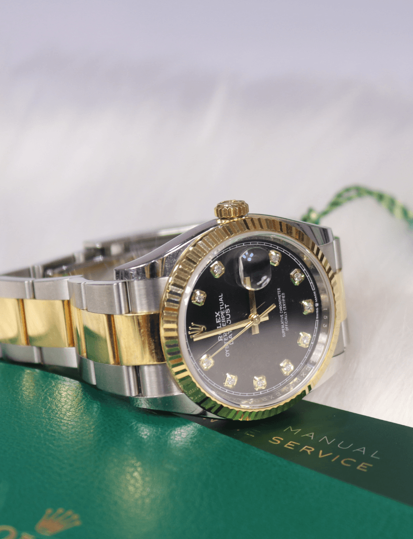 Rolex Datejust 36mm with Diamond Dial Black Face Gold-Stainless Steel Bracelet Oyster Bracelet