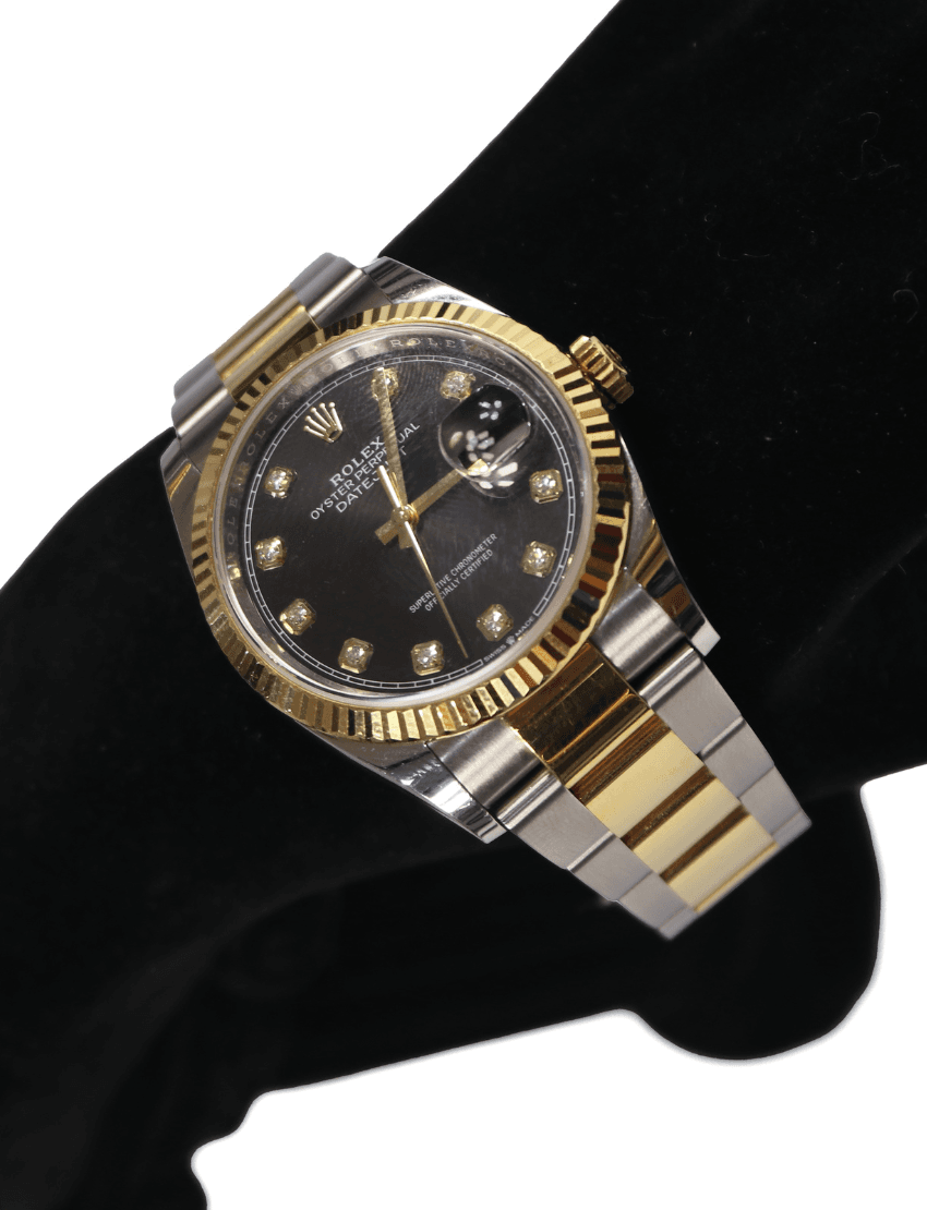 Rolex Datejust 36mm with Diamond Dial Black Face Gold-Stainless Steel Bracelet Oyster Bracelet
