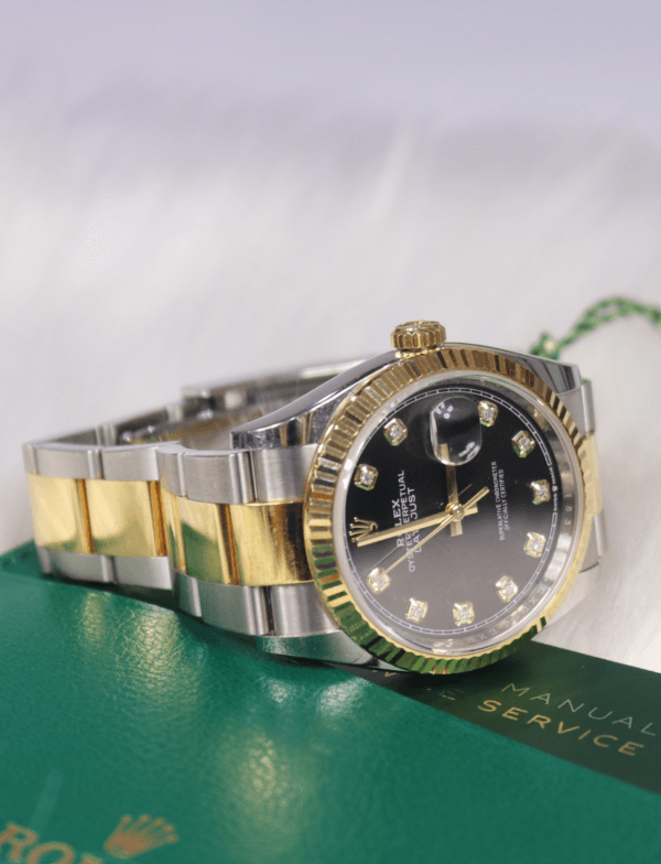 Rolex Datejust 36mm with Diamond Dial Black Face Gold-Stainless Steel Bracelet Oyster Bracelet