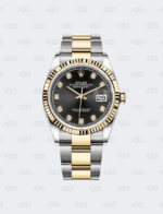 Rolex Datejust 36mm with Diamond Dial Black Face Gold-Stainless Steel Bracelet Oyster Bracelet
