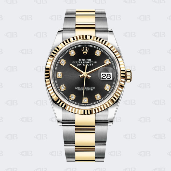 Rolex Datejust 36mm with Diamond Dial Black Face Gold-Stainless Steel Bracelet Oyster Bracelet