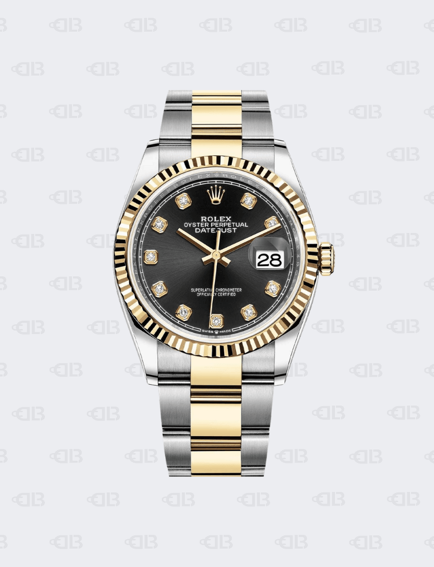 Rolex Datejust 36mm with Diamond Dial Black Face Gold-Stainless Steel Bracelet Oyster Bracelet