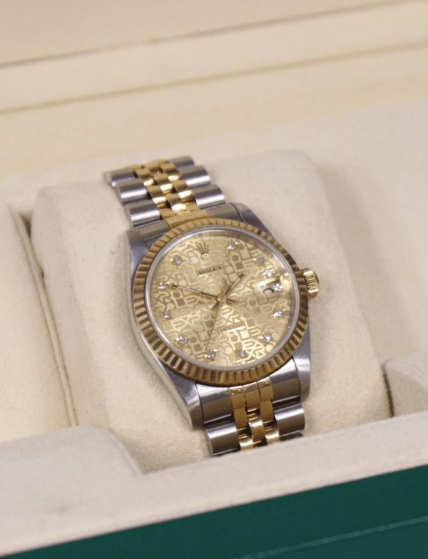 Rolex Oyster Perpetual Date Just 31mm Diamond Dial Champagne Face Gold/Stainless Steel Jubilee Bracelet