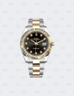 Rolex Oyster Perpetual Date Just 36mm Diamond Dial Black Face Gold Stainless Steel OysterFlex Brace