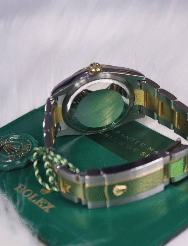 Rolex Oyster Perpetual Date Just 36mm Diamond Dial Black Face Gold Stainless Steel OysterFlex Brace