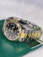 Rolex Oyster Perpetual Date Just 36mm Diamond Dial Black Face Gold Stainless Steel OysterFlex Brace