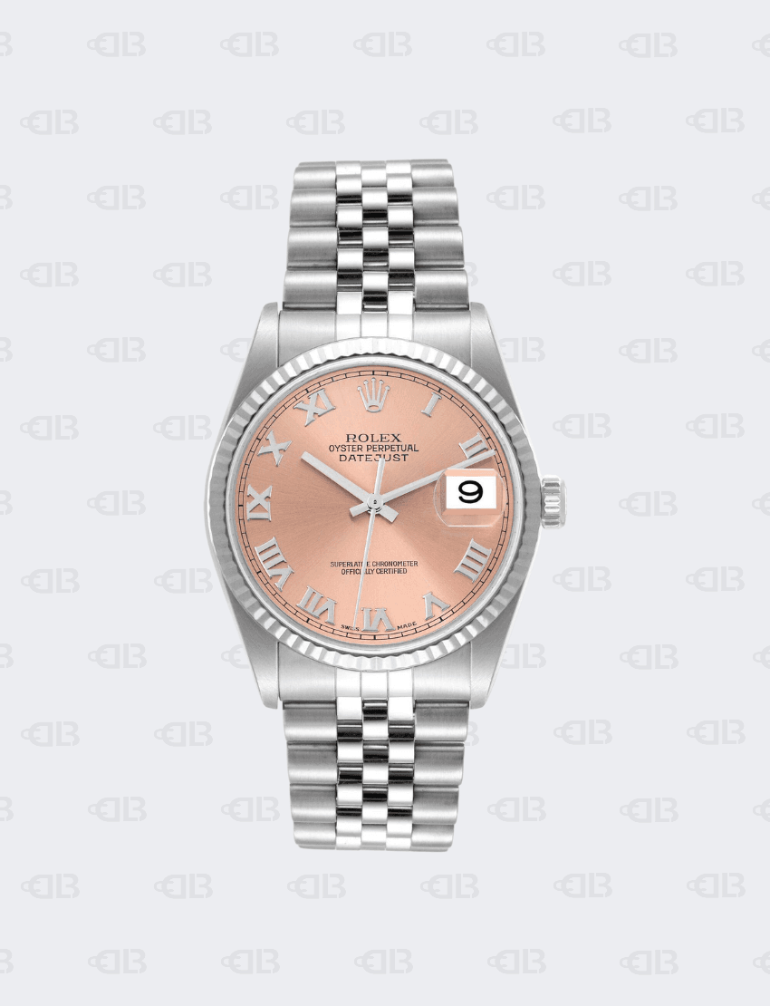 Rolex Oyster Perpetual Date Just 36mm Roman Dial Salmon Face White/Stainless Steel Jubilee Bracelet