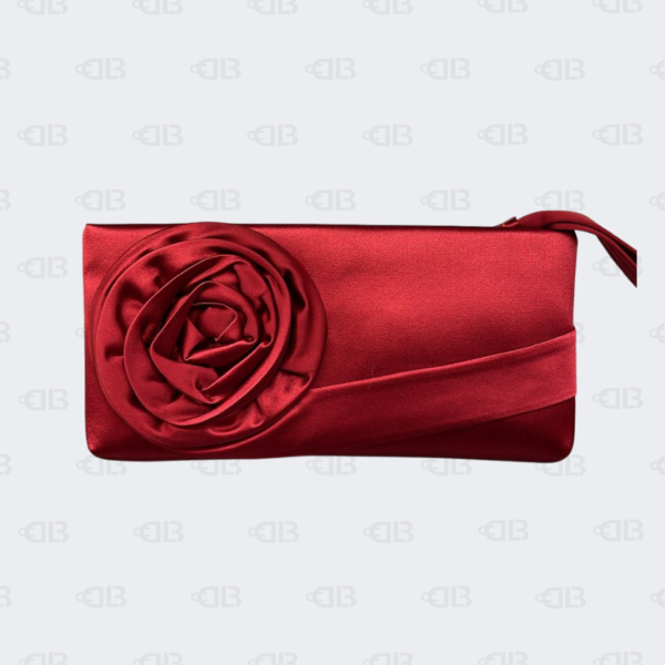 Valentino Red Satin Petale Rose Clutch