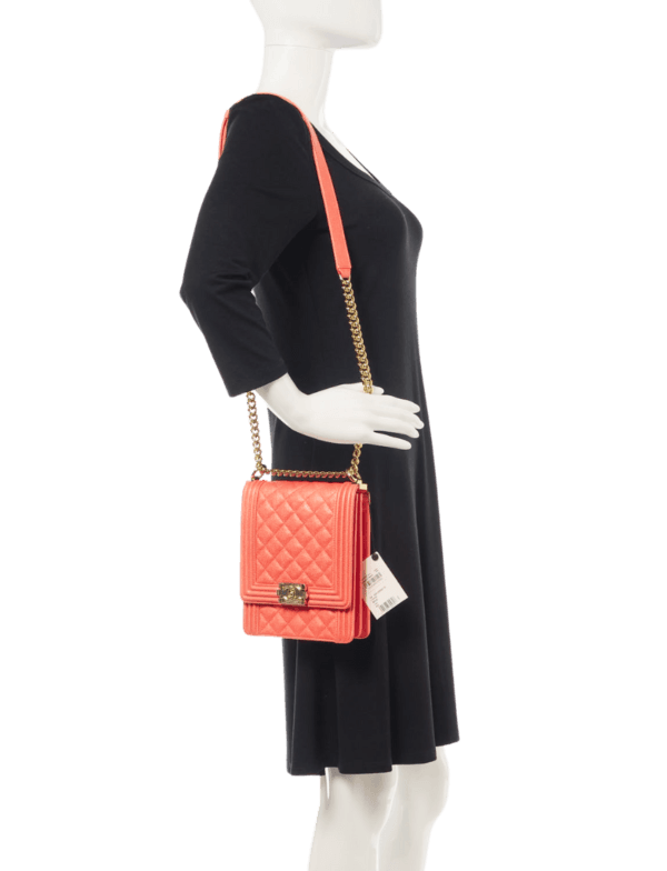 Chanel Coral North South Boy Bag Lambskin Gold Hardware