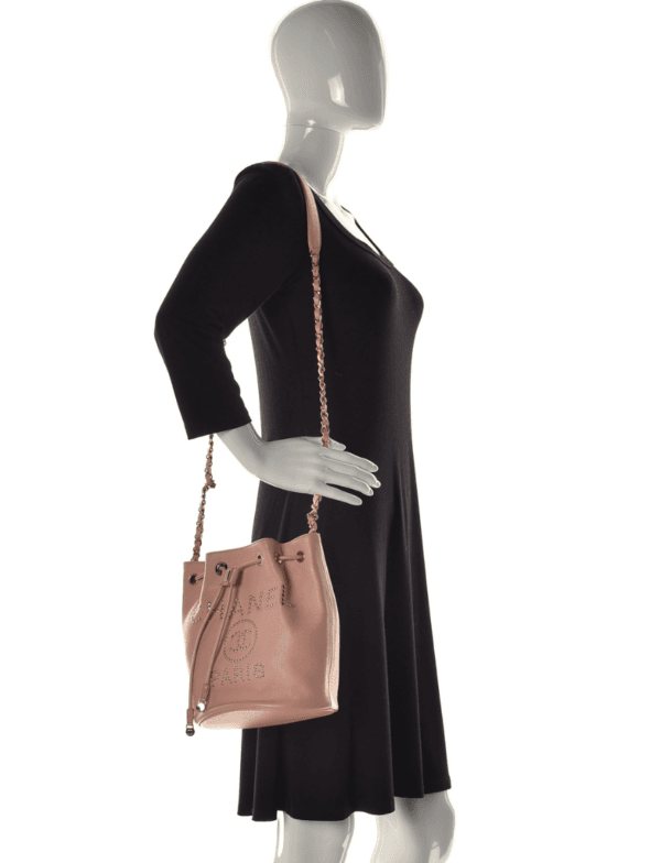 Chanel Caviar Deauville Drawstring Bucket Bag Light Pink