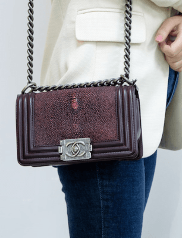 Chanel Burgundy Stingray Small Boy Bag