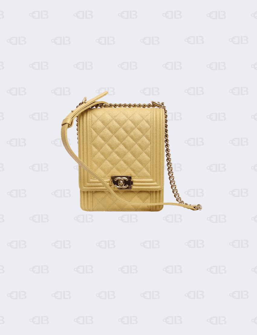 Chanel Yellow Caviar North South Boy Bag Gold Hardware