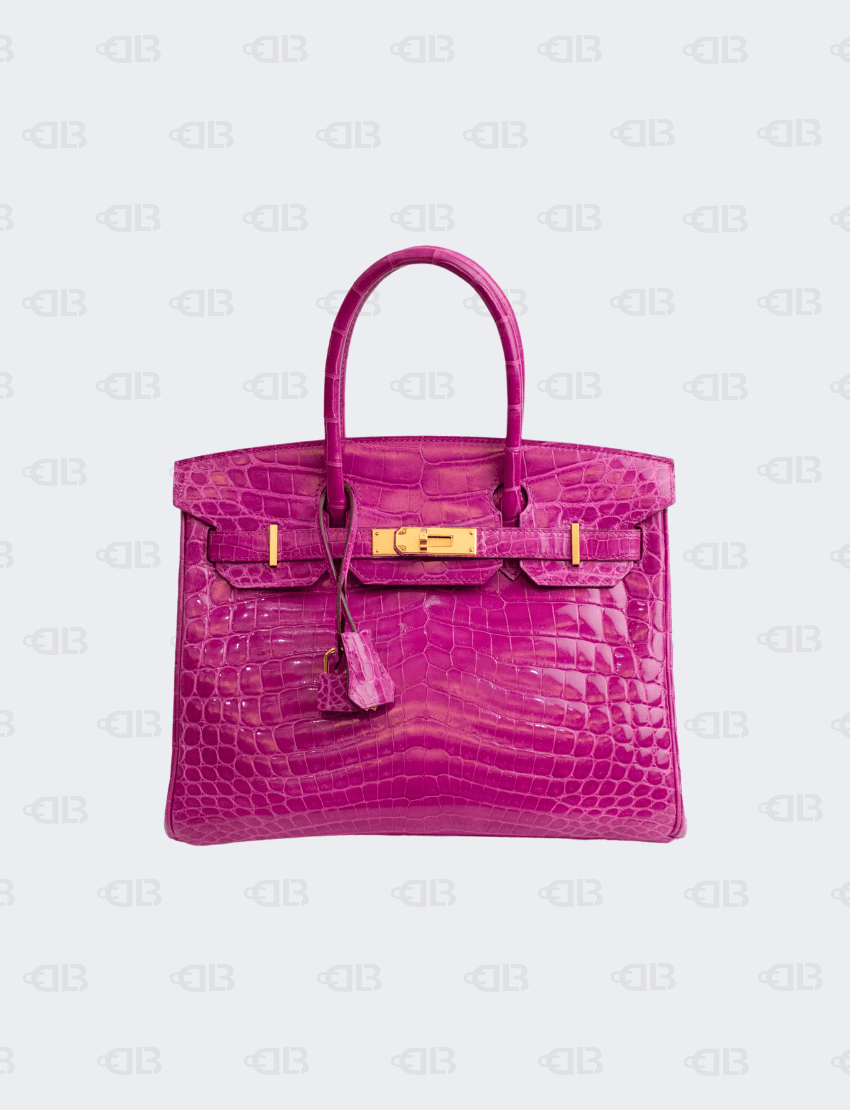 HERMES Birkin 30 Shiny Niloticus Crocodile Birkin 30 Rose Pourpre
