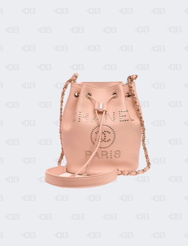 Chanel Caviar Deauville Drawstring Bucket Bag Light Pink