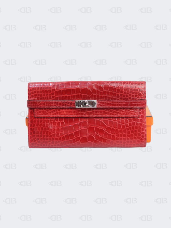 Hermes Kelly Red Alligator Leather Palladium Hardware