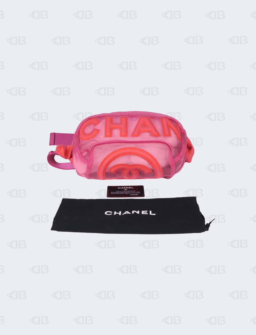 Chanel Mesh Nylon Logo Belt Bag Pink