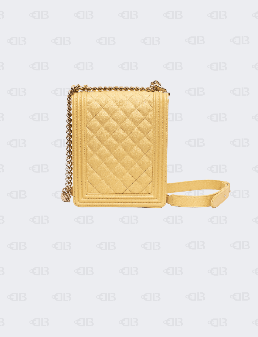 Chanel Yellow Caviar North South Boy Bag Gold Hardware