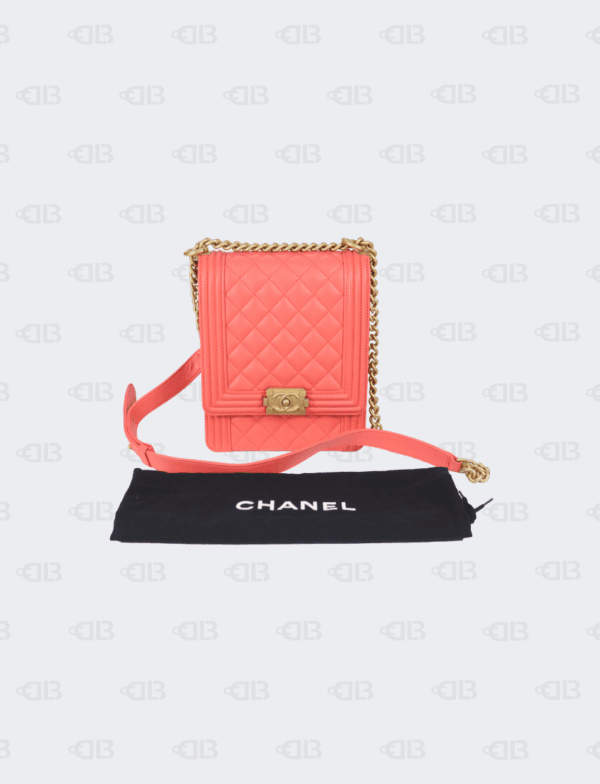 Chanel Coral North South Boy Bag Lambskin Gold Hardware