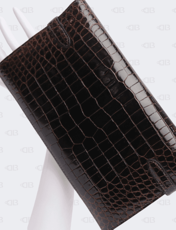 Hermes Kelly Diamond Cocoan Shiny Porosus Crocodile Leather Long Wallet