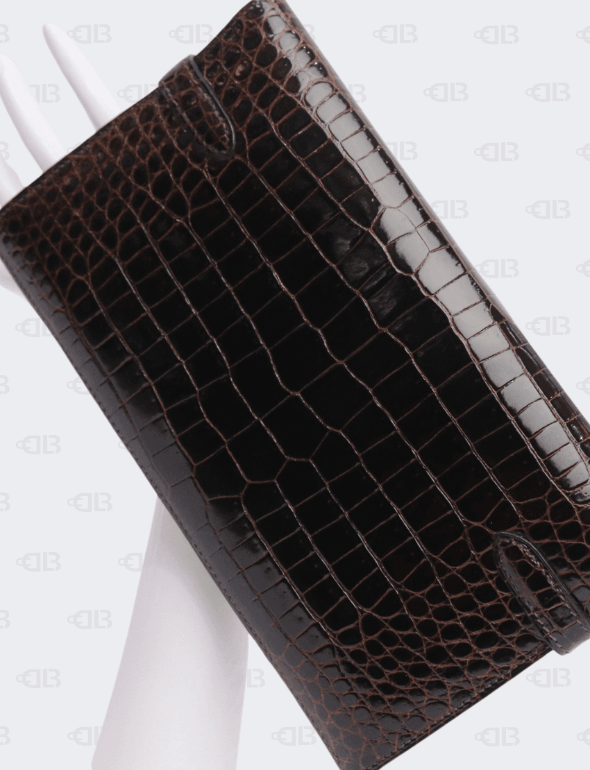 Hermes Kelly Diamond Cocoan Shiny Porosus Crocodile Leather Long Wallet
