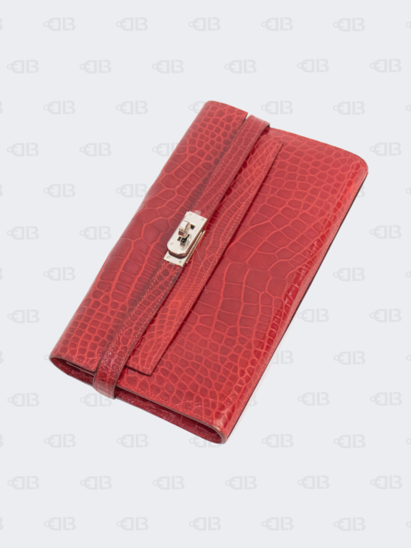 Hermes Kelly Red Alligator Leather Palladium Hardware