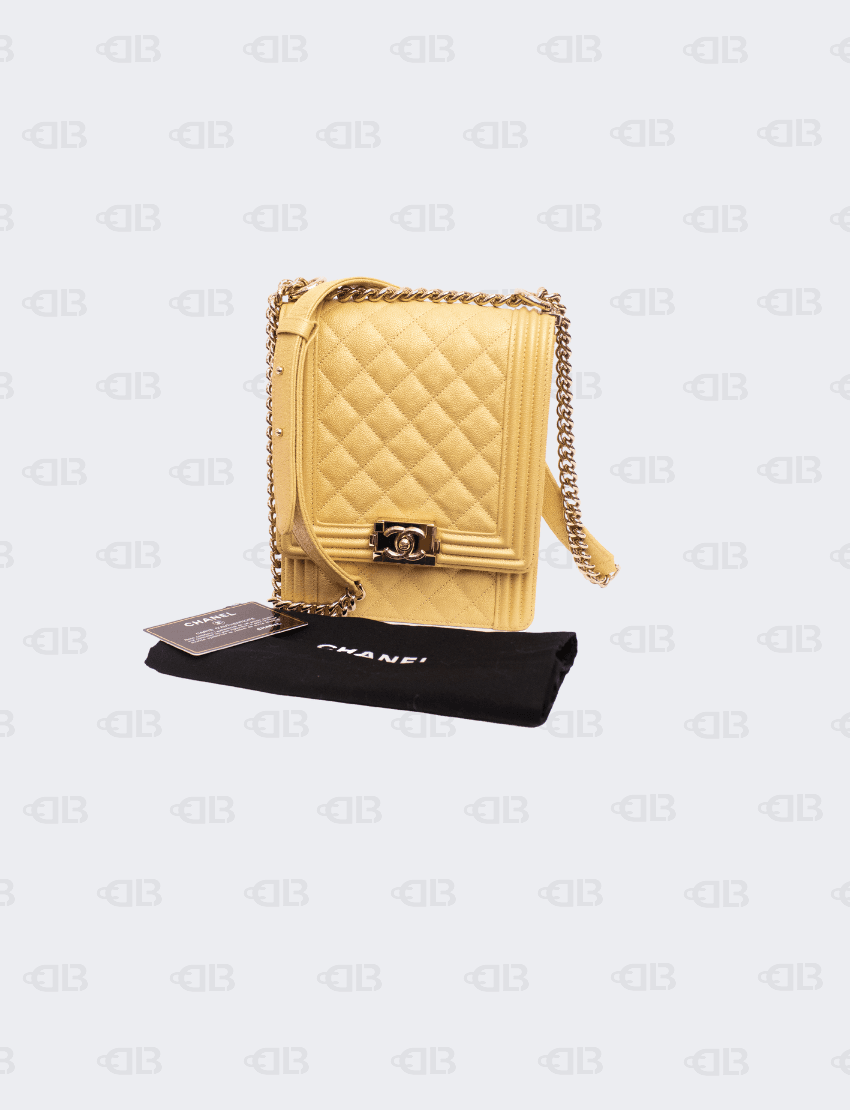 Chanel Yellow Caviar North South Boy Bag Gold Hardware