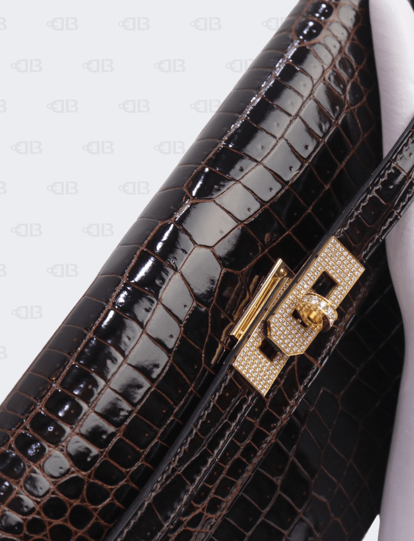 Hermes Kelly Diamond Cocoan Shiny Porosus Crocodile Leather Long Wallet