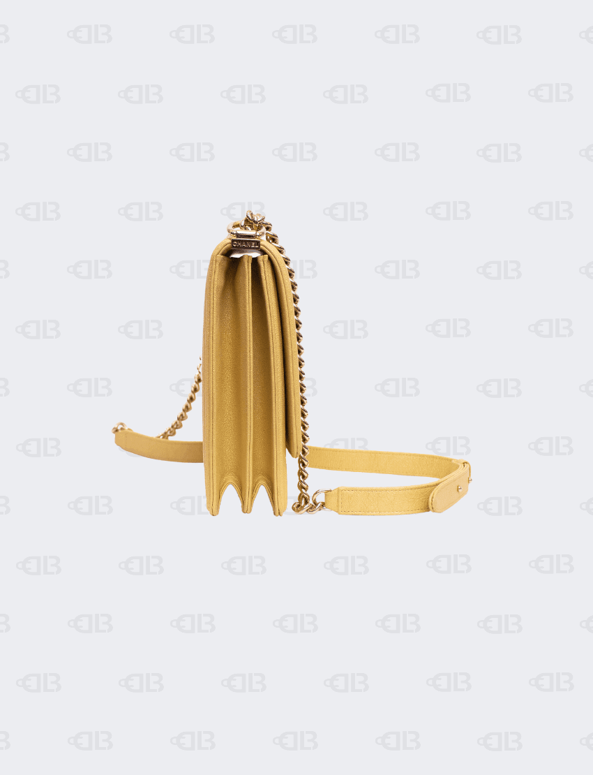 Chanel Yellow Caviar North South Boy Bag Gold Hardware