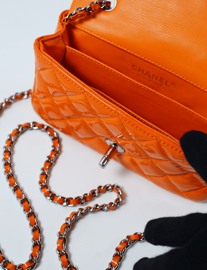 Chanel Patent Leather Quilted Extra Mini Flap Light Orange Bag