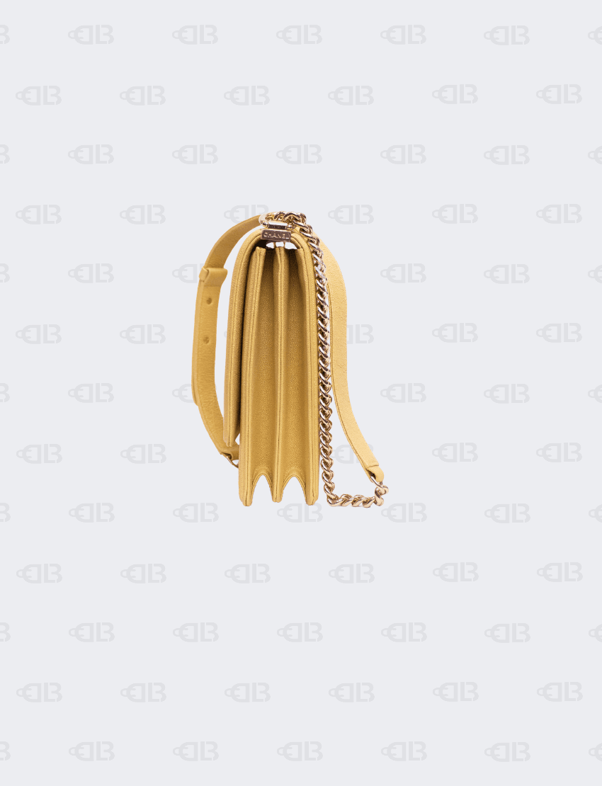 Chanel Yellow Caviar North South Boy Bag Gold Hardware